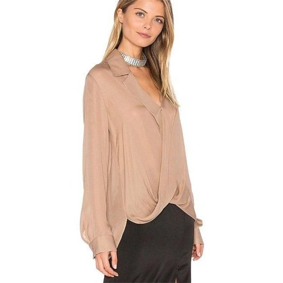 L'Agence Rita Draped Faux Wrap Silk Carrot Orange Blouse Top - Picture 9 of 14